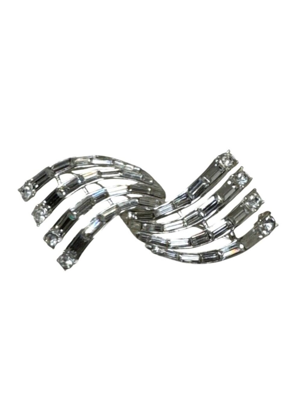 Vintage Signed Carole Rhinestone Silver-Tone Swirl Brooch Pin